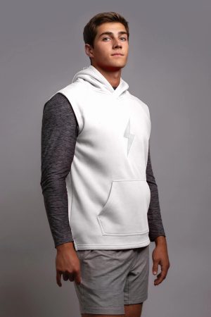 BOLT Sleeveless Hoodie - White/White Bolt